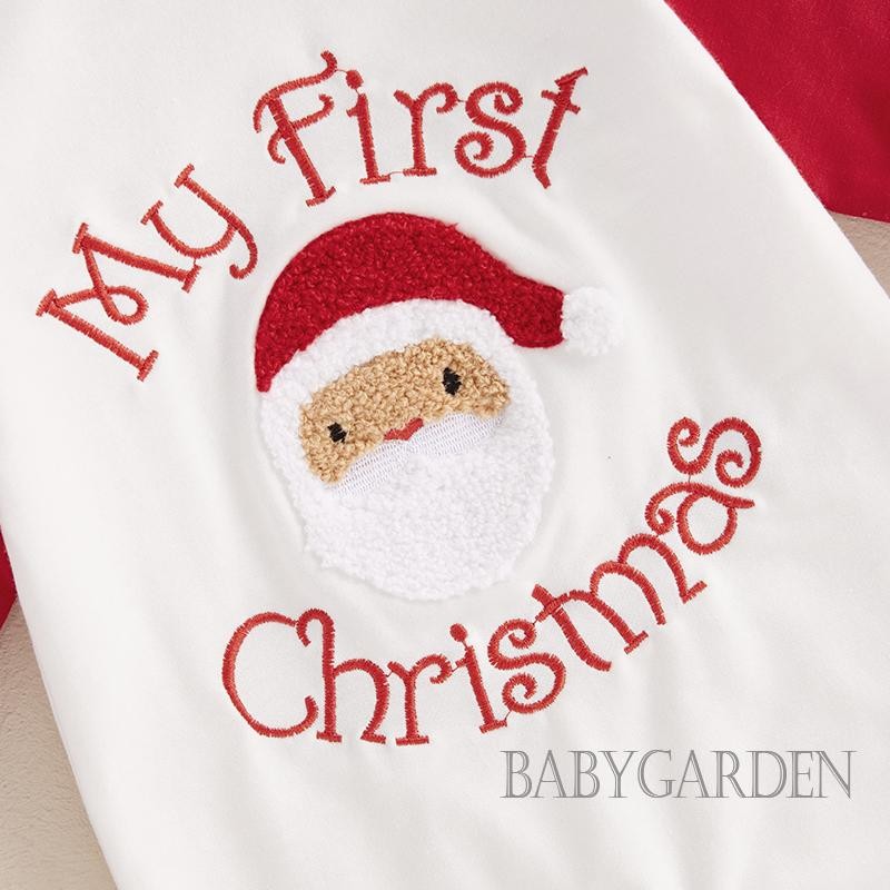/ / -Bộ Áo liền quần dài tay cổ tròn thêu chữ ông già Noel Quần áo Giáng sinh
