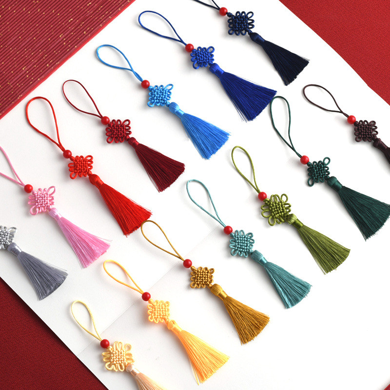 Nhiều Màu Sắc Trung Quốc Nút Thắt Tua Rua Mặt Dây Thủ Công Đánh Dấu Trang Móc Treo Trang Trí Tua Rua Vỏ Điện Thoại Mặt Dây Chuyền