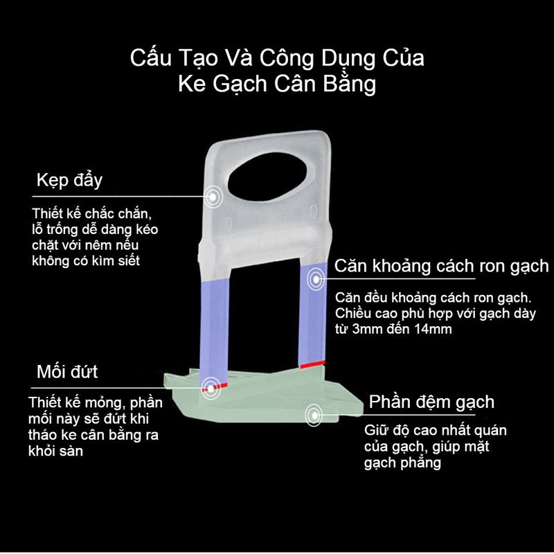 Set 90 Ke Cân Bằng Ốp Lát Gạch 1.0 mm, 1.5 mm Tùy chọn size - không bao gồm Ke Nêm Đỏ FE123