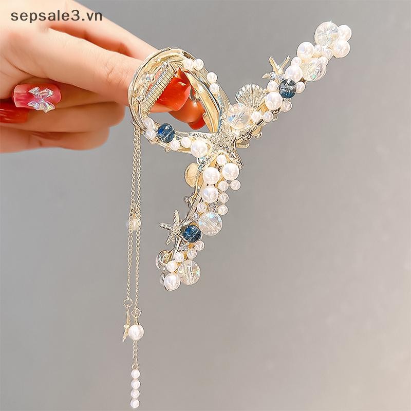 # VN # Ngọc Trai sel Sao Biển Kẹp Tóc Vuốt Tóc Kim Cương Giả Kẹp Trang Sức.