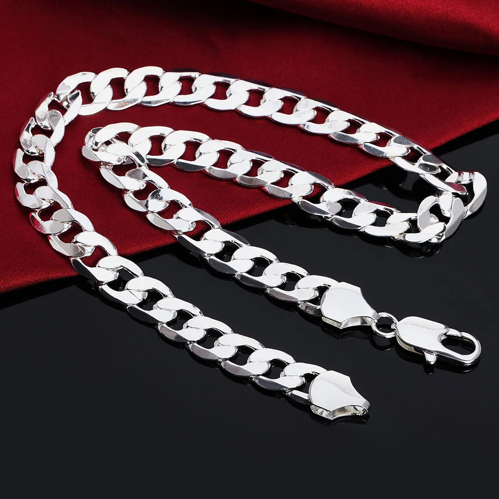 Vòng cổ bạc 925 nam, thiết kế cổ điển 12mm, phù hợp từ 18 đến 30 inch