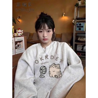 Áo sweater nỉ dài tay bo viền nam nữ Form rộng mèo okkdey cute