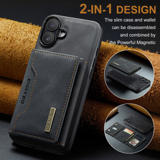 Ốp Ví 2 Trong 1 Có Thể Tháo Rời Cho IPhone 16 15 14 13 12 11 Pro Max Mini Ốp Lưng Có Thẻ 3Holder Dây Da Từ Tính Túi Đen