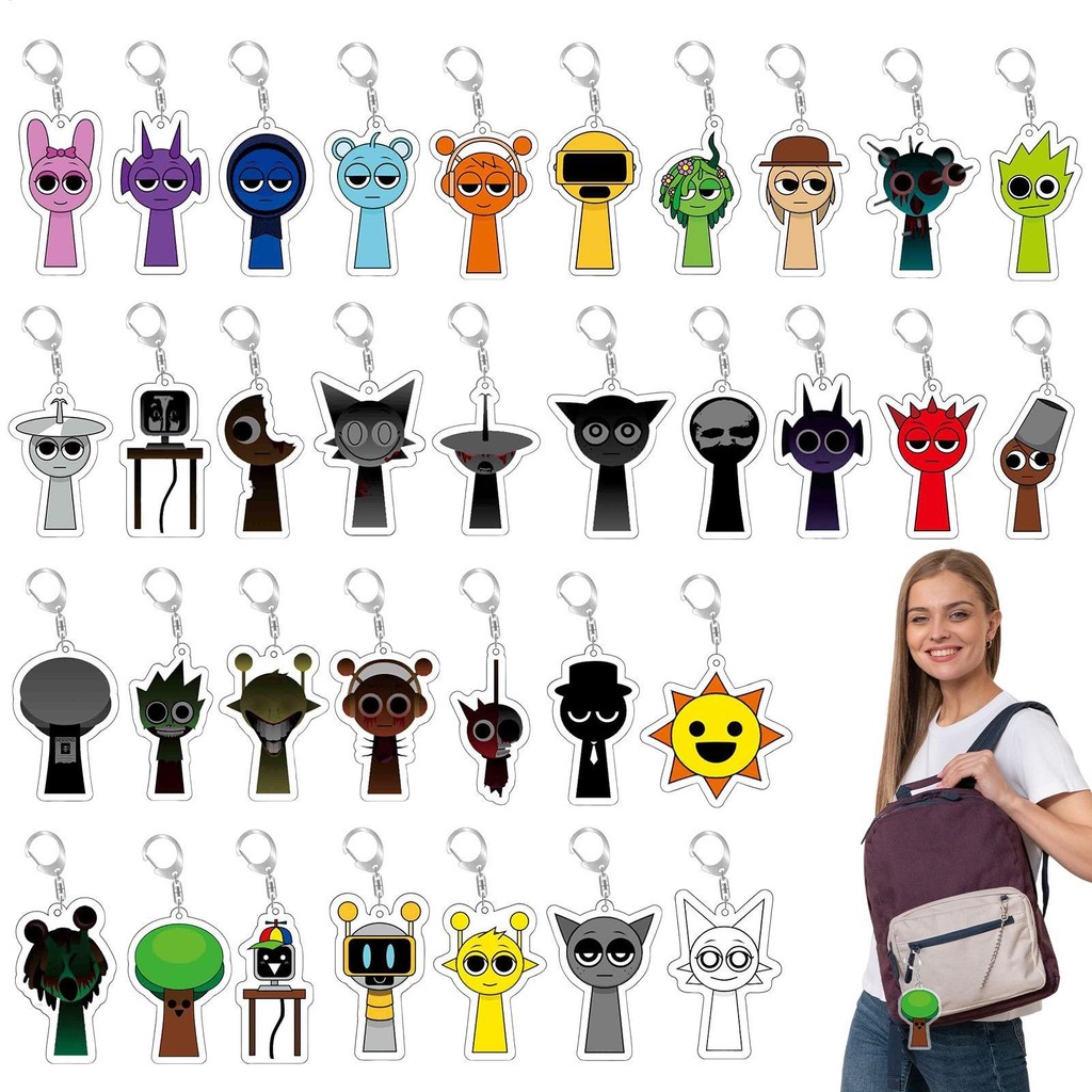 42 Cái / bộ Sprunki Acrylic Móc Khóa Hoạt Hình Trò Chơi Sprunki incredibox Móc Khóa Ba Lô Mặt Dây Chuyền saixit2vn