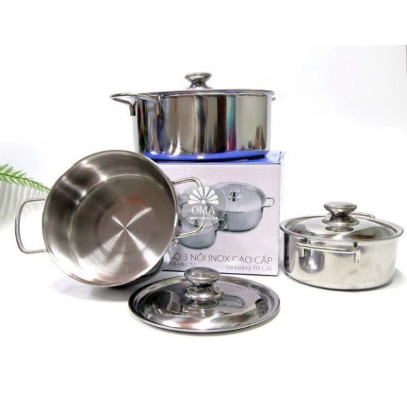 Bộ 3 Nồi Inox Sharp Cao Cấp Hấp Thu Nhiệt Nhanh Dùng Cho Mọi Loại Bếp