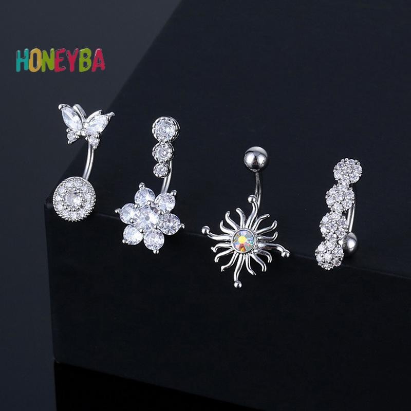 < Honeyba > Vòng Nút Bụng Pha Lê Hình Động Vật Bụng Thép Không Gỉ Trái Tim Rốn Cong Barbell Nhẫn Rốn Nhẫn Trang Sức Cơ Thể Gợi Cảm