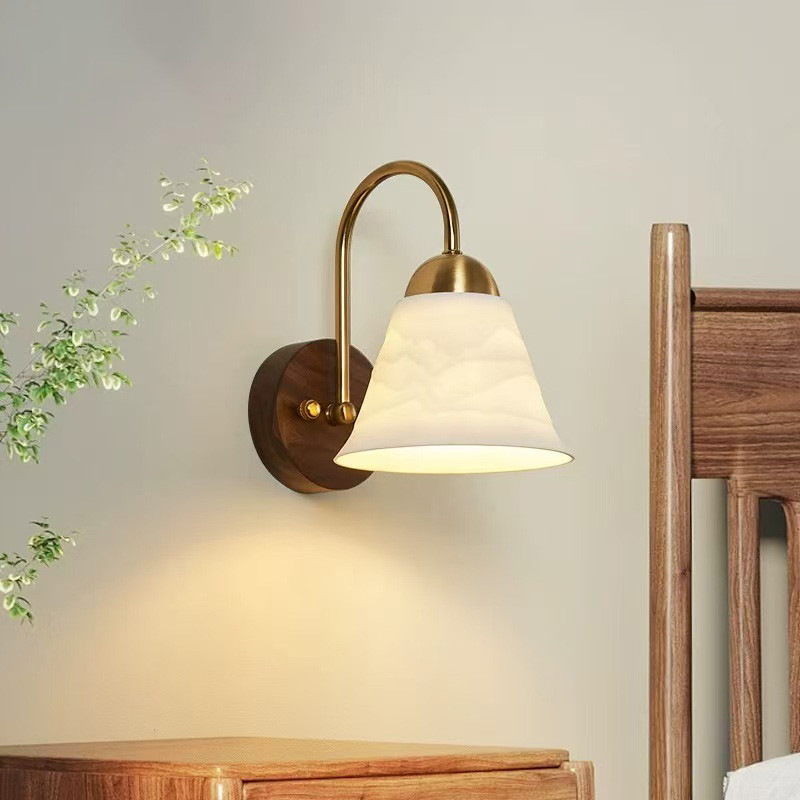 Đèn tường bằng gỗ Zen Trung Quốc mới, Đèn tường gốm Led cổ điển, Thích hợp cho cầu thang, hành lang, trang trí phòng ngủ