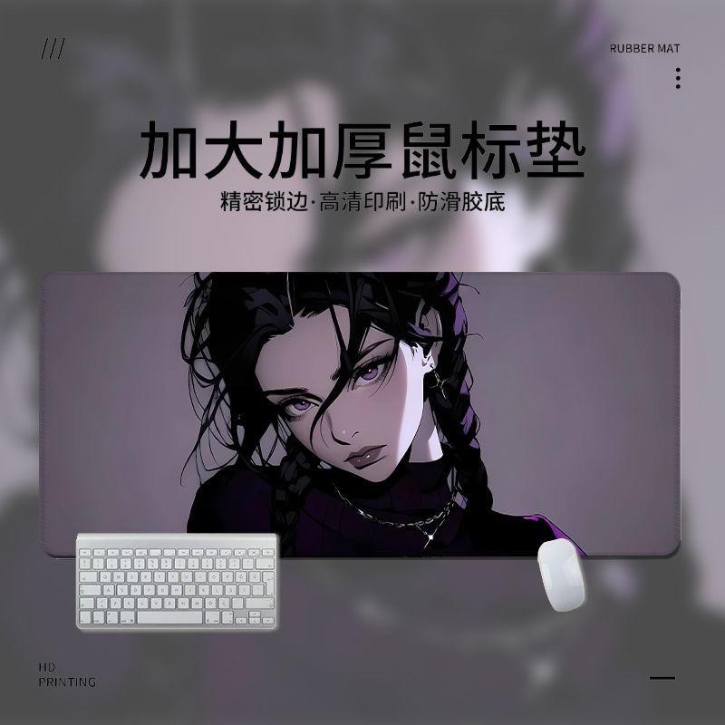Tấm lót chuột bé gái Anime đen lớn Tấm lót bàn Bishoujo để chơi game, đế cao su chống trượt