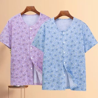 Người Trung Niên Người Cao Tuổi Ngắn Tay Áo Người Cao Tuổi Cotton Nguyên Chất Cardigan Mẹ Plus Béo Rời Cotton Quần Lót Nữ Mỏng Cardigan 401