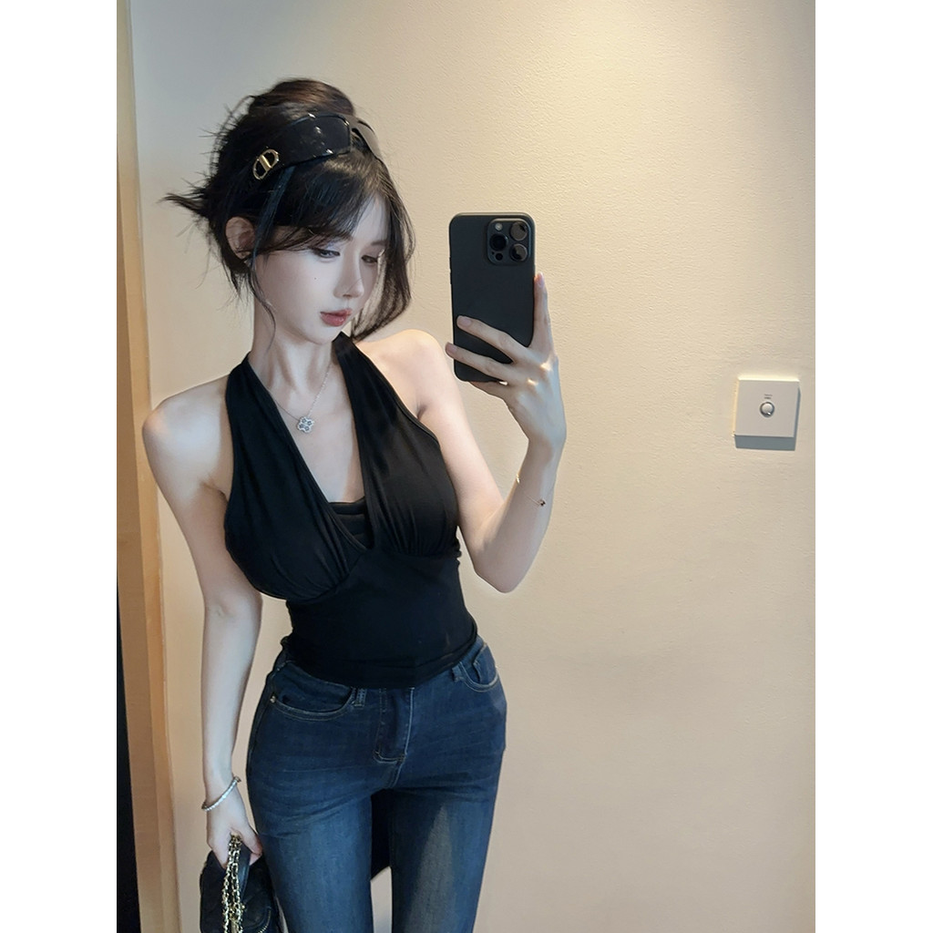 Gợi Cảm Đẹp Lưng Dây Áo Vest Nữ Slim fit Ngắn Dây Hot Girl Top
