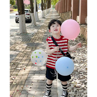 Áo phông nam nữ mùa hè rộng rãi Áo sơ mi không tay trẻ em nhỏ và vừa thường ngày kẻ sọc đỏ