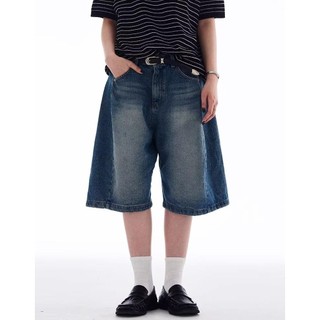 Gksss Quần short denim nam phong cách đường phố Mỹ phong cách cổ điển Nhật Bản dáng rộng giản dị phong cách trung lập