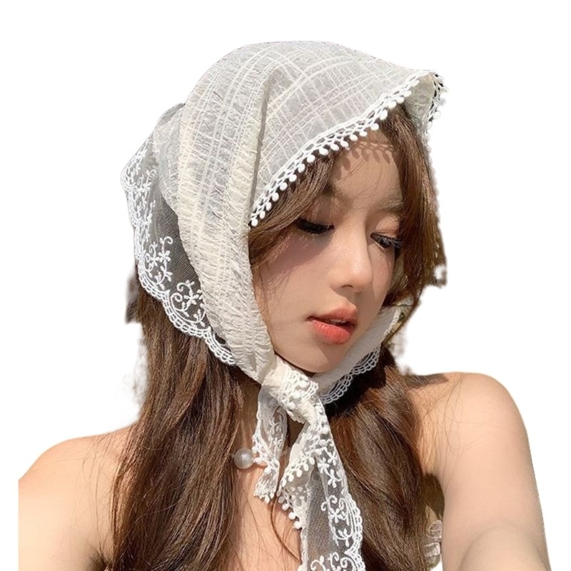 Wellb Hoa Ren Tóc Bandana Thắt Nút Khăn Trùm Đầu Vintage Kerchief Cho Nữ Tam Giắc