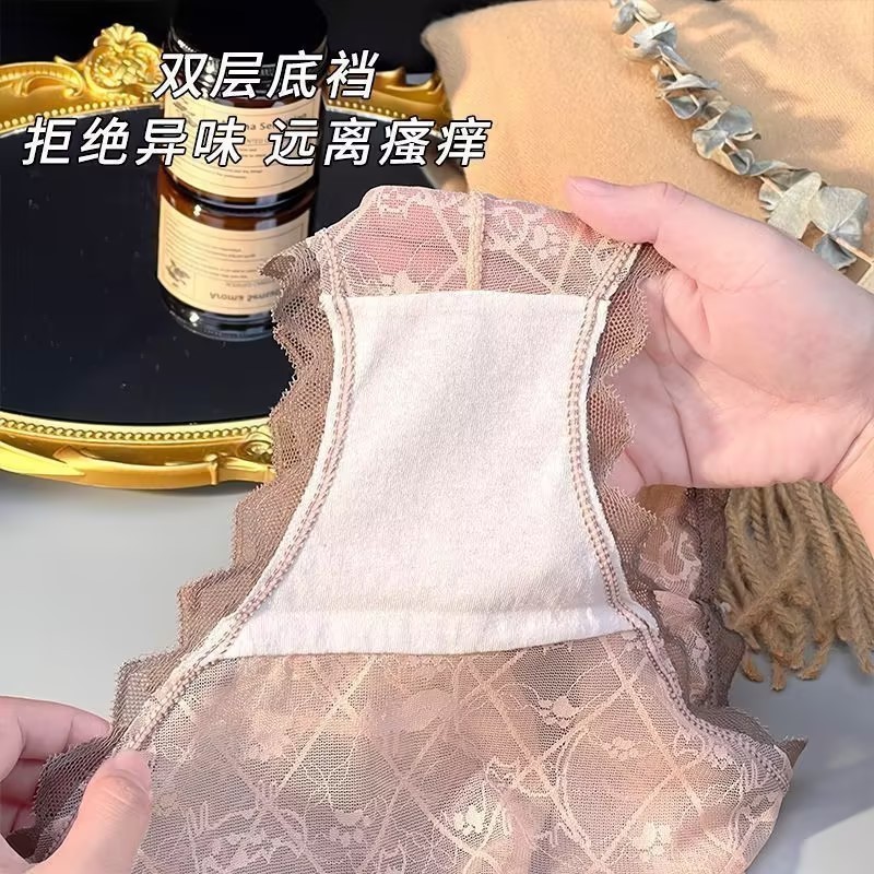 Gợi Cảm Giữa Eo Cao Ren Kháng Khuẩn Quần Lót Siêu Mỏng Nữ Pyjama Quần Lót Nhà