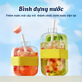 Khay làm đá thông minh tích hợp bình đựng nước có nắp nhấn lấy đá Luxhome, Bình nước mùa hè làm đá tặng kèm ống hút