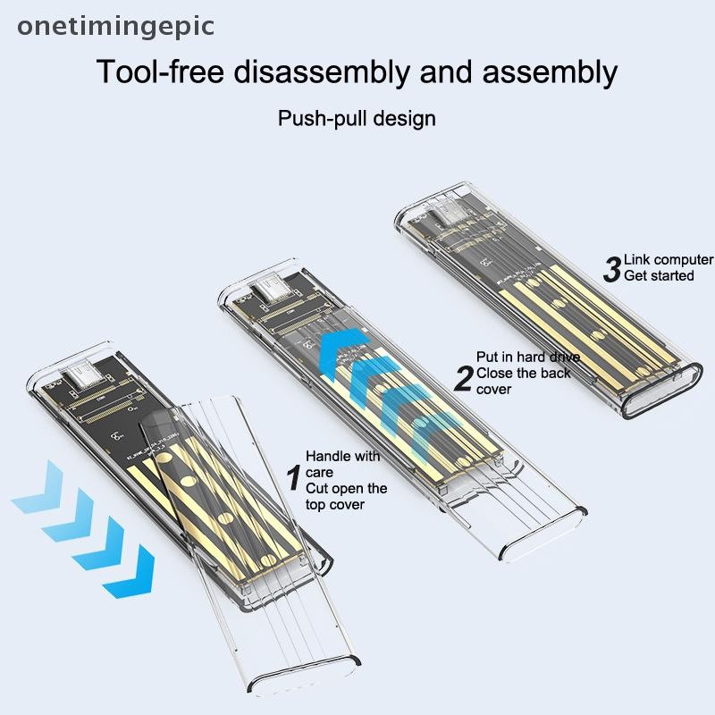 Onetimingepic M.2 NVME PCIe NGFF SATA Protocol Case Clear USB Type C 10Gbps PCI-E Hộp đựng ổ cứng gắn ngoài trong suốt cho điện thoại máy tính xách tay OTE