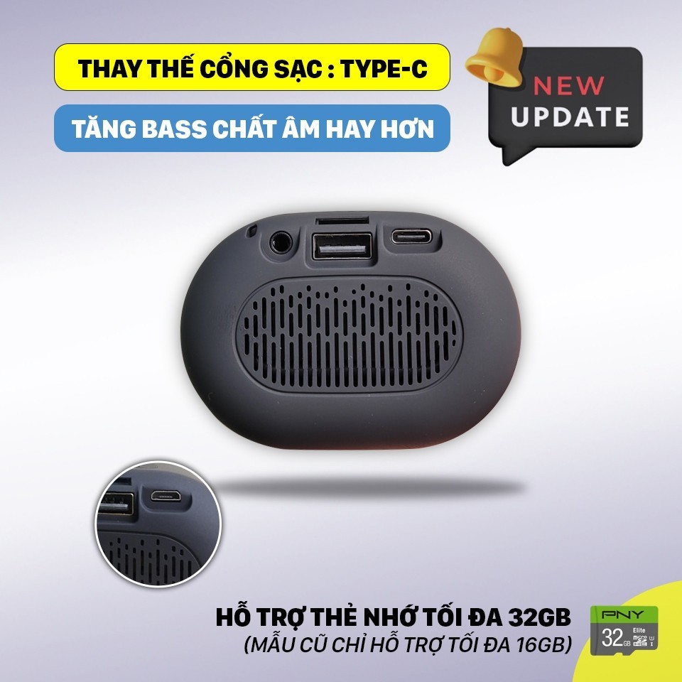 Loa bluetooth mini PKD4 bass mạnh, nghe nhạc pin lâu hỗ trợ thẻ nhớ, USB, kết nối dây máy tính và PC