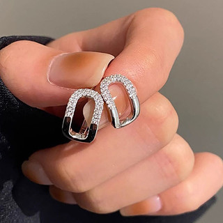 S925 Bạc Hình Học Zircon Bông Tai Trang Sức Thời Trang Đơn Giản Quà Tặng Nữ