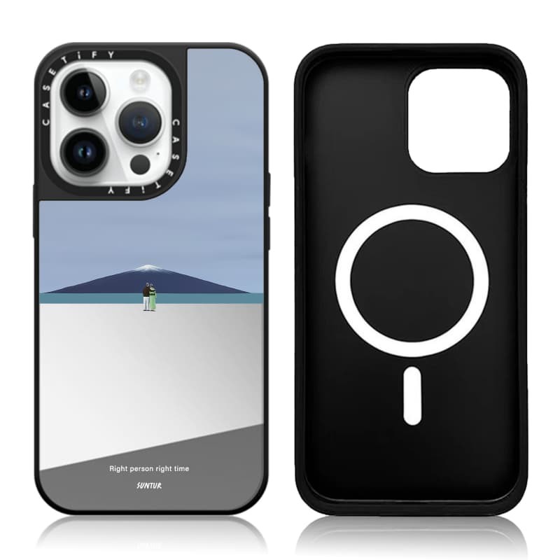 CASETiFY X Suntur Người đúng thời gian hút từ tính Vỏ IPhone Gương đen & bạc IPhone 16 15 14 13 12 Pro Max Plus Ốp điện thoại cứng có hộp khắc logo