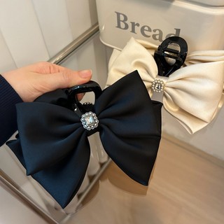 Kẹp tóc nơ Rhinestone satin khí chất Dongdaemun phong cách Hàn Quốc