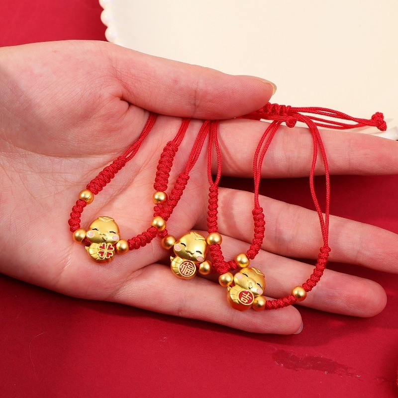Dây chuyền tay rắn cung hoàng đạo phong cách Trung Quốc - Dây dệt thủ công màu đỏ - Thời trang, có thể điều chỉnh, sáng tạo, dễ thương - Phụ kiện trang sức năm mới - Vòng tay bện may mắn năm rắn