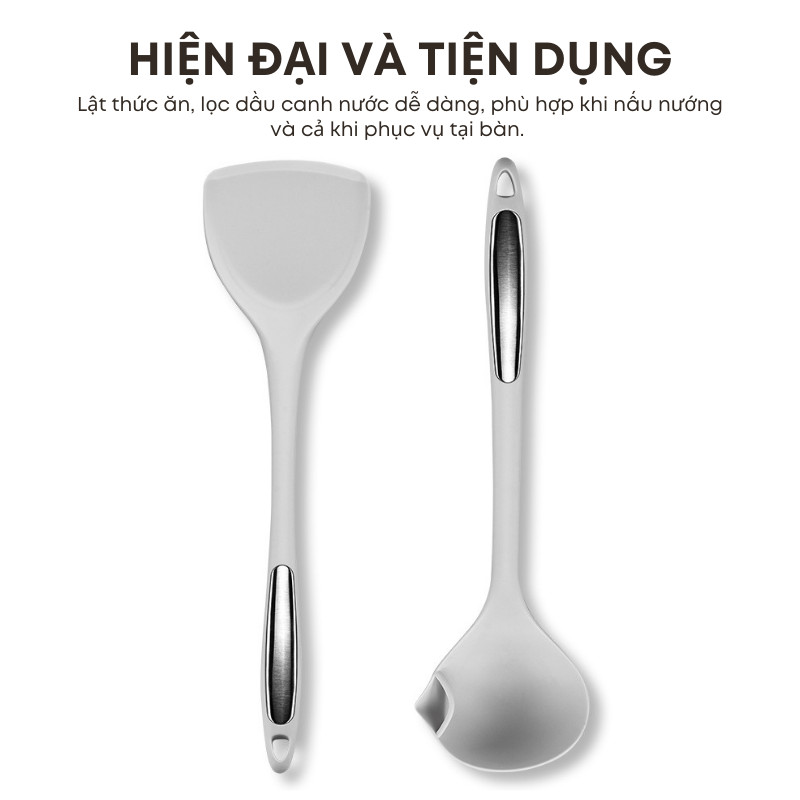 Thìa Muỗng Lọc Dầu Xẻng Lật Silicon Chống Dính Chịu Nhiệt Cao Cấp - Bộ Dụng Cụ Nhà Bếp Nấu Ăn  | 182