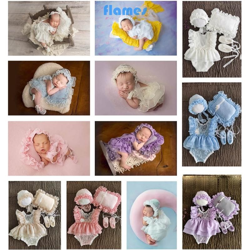 Fl Bé Body Áo liền quần Beanies Nắp Gối Quần Short Giày Trang Phục Trẻ Sơ Sinh Ảnh Trang Phục Quần Áo Đạo Cụ Chụp Ảnh