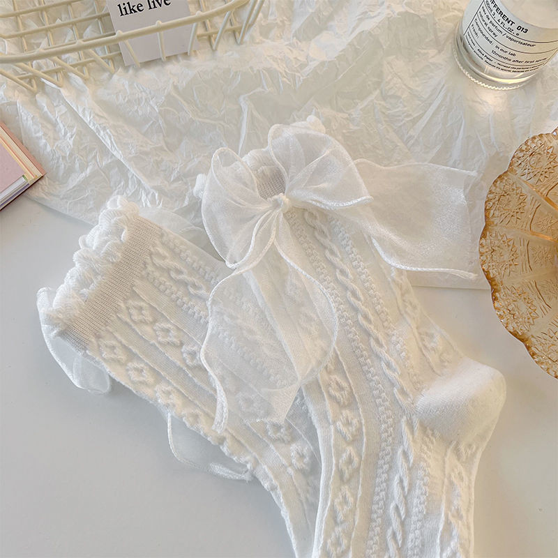 Tất lolita cho nữ tất ren nơ Chất liệu cotton thoáng mát, thấm hút mồ hôi