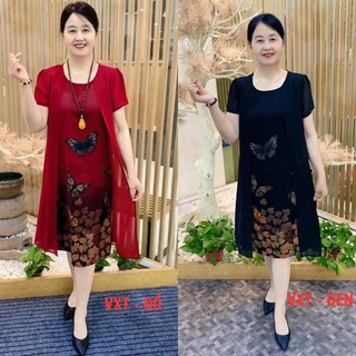 Đầm trung niên cho mẹ , Váy trung niên cho mẹ , ĐXT- ĐEN - ĐỎ , đi chơi dự tiệc sang trọng cao cấp chất liệu thun