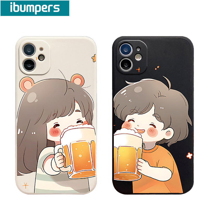 ibumpers Ốp Lưng IPhone Ngộ nghĩnh Cặp Đôi Dễ Thương Uống Bia Họa Tiết Cho IPhone 16 15 14 12 13 11 Pro Max IP 7 8 Plus X XS XR Ốp Điện Thoại Silicon Mềm Chống Sốc