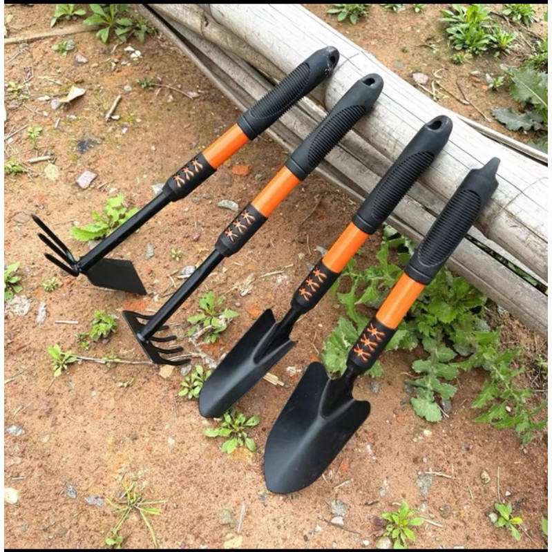 💥RẺ VÔ ĐỊCH💥 Bộ 4 Món Dụng Cụ Làm Vườn Tay Cầm Bọc Cao Su Chắc Chắn, Siêu Tiện Dụng Gồm Cuốc, Xẻng, Cào Đất AMIZIN