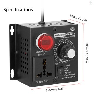 Ac 220V 4000W Bộ điều khiển điện áp biến đổi nhỏ gọn Tốc độ di động Nhiệt độ ánh sáng Điện áp Bộ điều chỉnh độ sáng có thể điều chỉnh