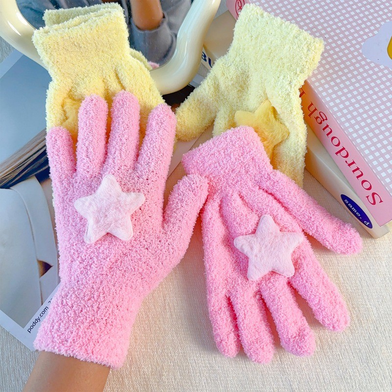 Găng tay sang trọng Star Five Finger - Dễ thương, Thời trang, Chống lạnh, Dày - Dành cho xe đạp, cắm trại, đi bộ đường dài - Găng tay màn hình cảm ứng dành cho nữ - Đồ dùng ấm áp mùa thu đông