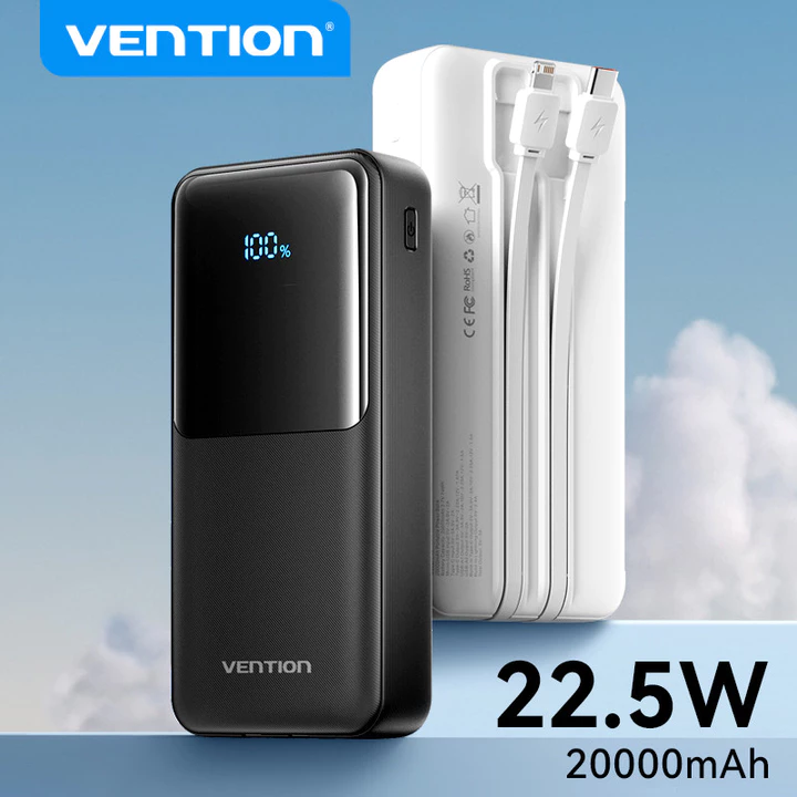 Vention - Sạc dự phòng 20000mAh Powerbank Cáp Sạc Nhanh 22,5w, Pin sạc dự phòng Dung Tích Lớn Dual USB Đầu Ra Power Bank Cho Phone