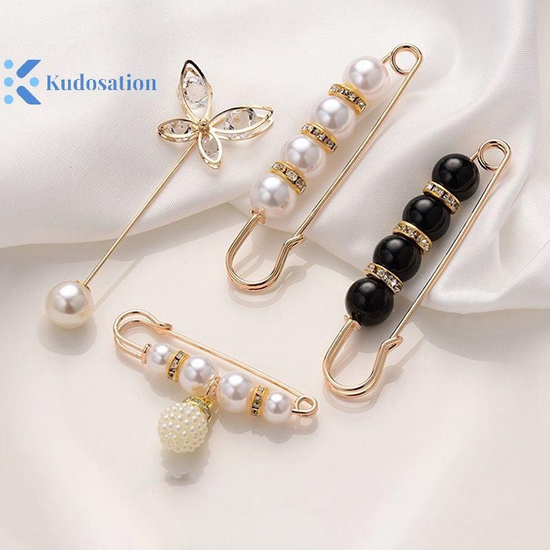 Kudosation 3 Chiếc Quần Áo Nữ Thổ Cẩm Bộ Ngọc Trai Kim Cương Giả Thổ Cẩm Cho Nữ Ve Áo Pin Thắt Lưng Pin Tự Làm Phụ Kiện