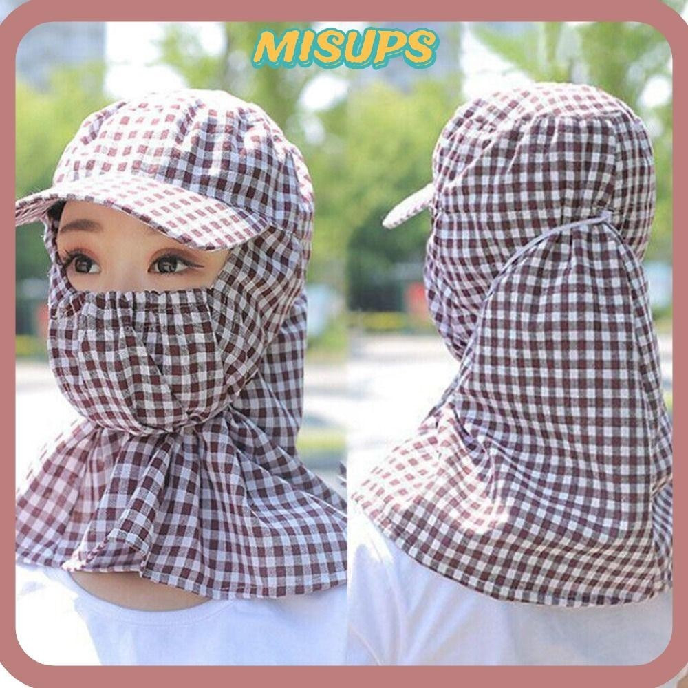-(TUYỂN SỈ)Mũ Chống Nắng , Mũ Hoạ Tiết Caro Kèm Khăn Che Kín Mặt Chống Tia UV, Có Lỗ Thông Hơi