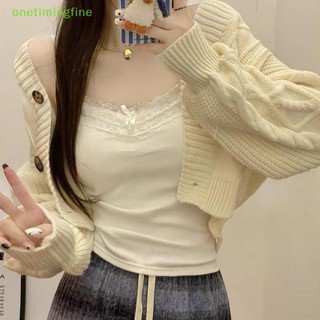 Onetimingfine Mùa Hè Nữ Thời Trang Cổ Chữ V Nơ Ren Chắp Vá Slim Camisole Có Miếng Lót Ngực VN
