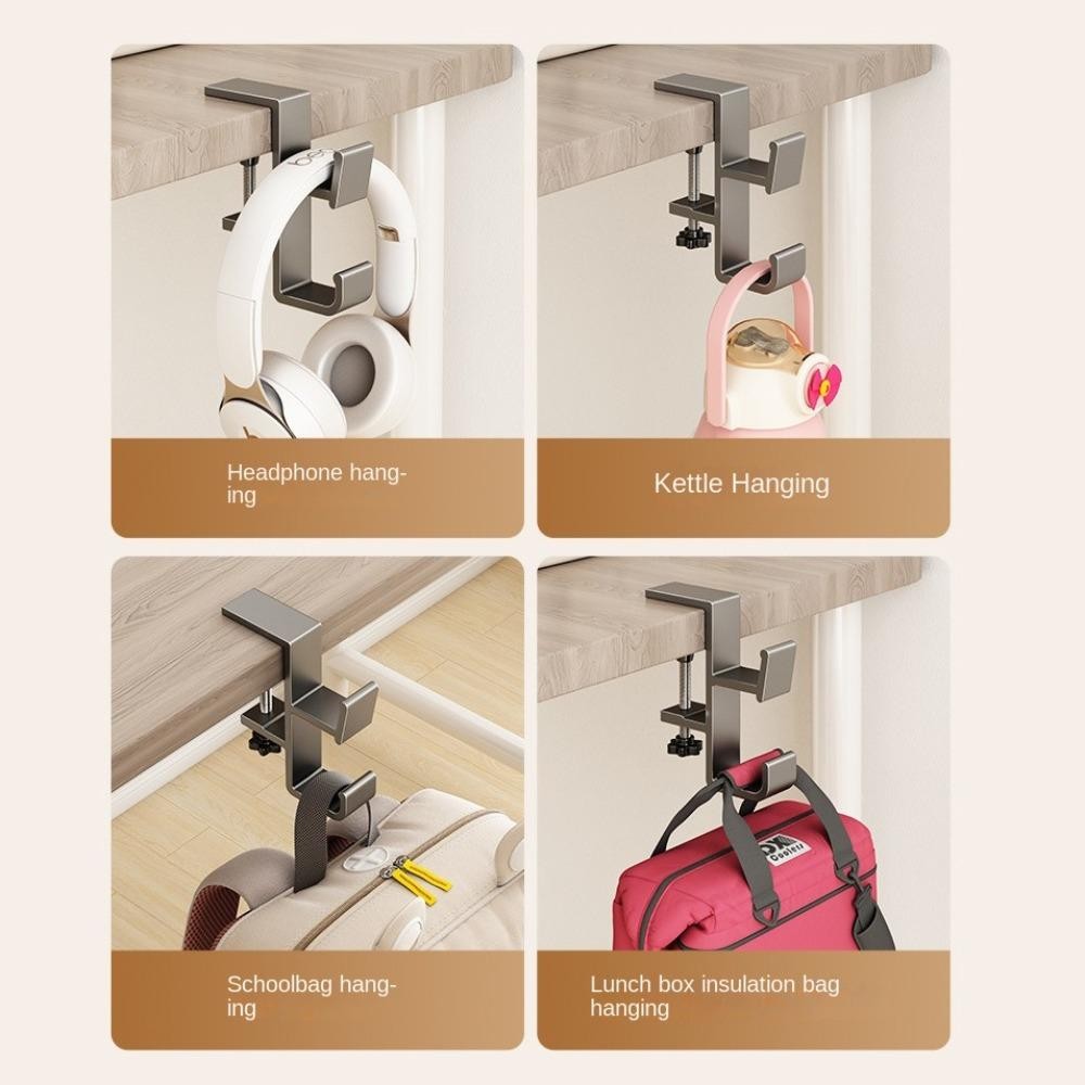 Giá đỡ bên bàn làm việc HAPPYNOOK, Móc túi treo có thể tháo rời không đục lỗ, Giá đỡ túi xách đa chức năng bằng hợp kim nhôm di động