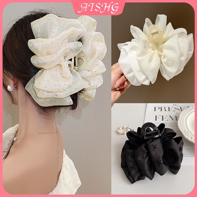 AISHG Lưới Lớn Nơ Tóc Nữ Đầy Sao Mây Cá Mập Kẹp Tóc Chất Lượng Cao Phụ Kiện Tóc