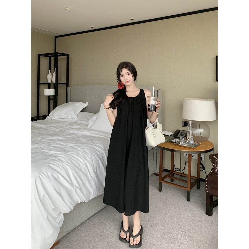 Đầm dài không tay cổ dây cho phụ nữ, thời trang mới mùa hè, phong cách nghỉ dưỡng bãi biển