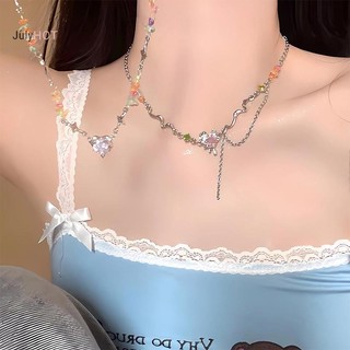 Julyhot Nhiều Màu Sắc Đá Nghiền Đính Hạt Vòng Cổ Dành Cho Nữ Cô Gái Ánh Sáng Sang Trọng Trái Tim Ngọt Ngào Xương Đòn Dây Chuyền Phụ Kiện Trang Sức Quà Tặng Massivedeals