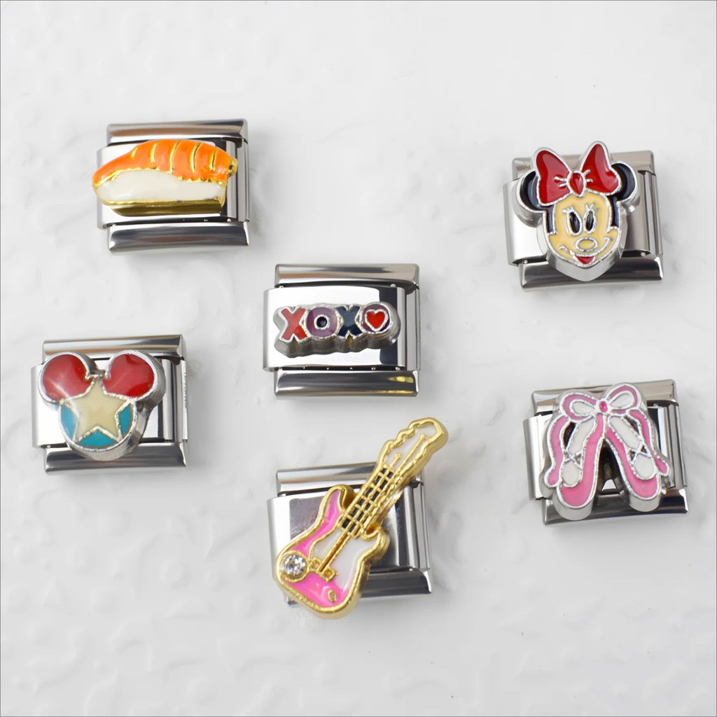 Vòng tay mới với Mickey và Minnie Motifs Vòng tay mô-đun Ý Mickey và Minnie - Vòng tay theo chủ đề Hình vuông lồng vào nhau Dây chuyền lắp ráp thời trang