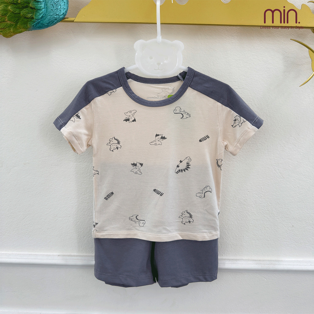 Bộ Cộc Tay Bé Trai Anminaza Chất Vải Co Dãn,Mềm Mại,In Họa Tiết Dễ Thương - Hàng Chính Hãng AMI0336