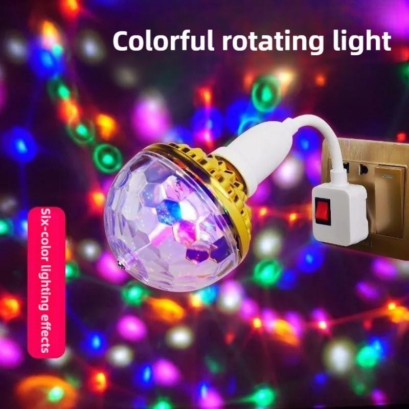 Đèn xoay 7 màu vũ trường, nháy chớp đổi màu tạo sân khấu hiệu ứng 360 độ kèm đuôi cắm E27, Thân đế vàng hoặc đế trắng
