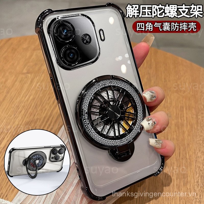 Ốp điện thoại cho Vivo IQOO Z9 Turbo+ Z9X X 5G 2024, giá đỡ nhẫn, TPU trong suốt, vỏ điện mạ, IQOOZ9 IQOOZ9Turbo+, trong suốt, chống rơi, túi khí, chống sốc, bảo vệ, nắp lưng mềm