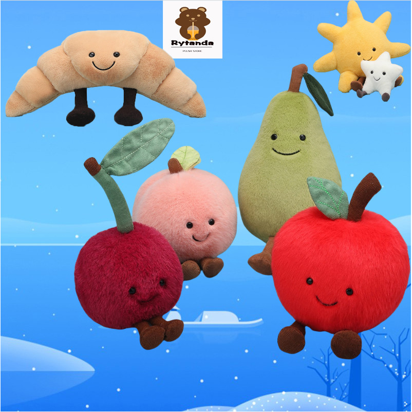 Rytanda Kawaii Apple Pear Peach Gối Trăng Mặt Trời Sao Anh Đào Sừng Trái Cây Dễ Thương Bánh Mì Gối Mềm Thực Phẩm Sang Trọng Búp Bê Thích Hợp Cho Trẻ Em Quà Tặng Sinh Nhật