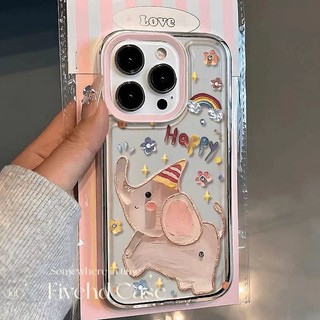 Ins Hàn Quốc Phim Hoạt Hình Dễ Thương Happy Elephant HD Vỏ Trong Suốt Cho iPhone 11 16 15 14 13 12 Pro Xs Max XR X 7 8 6 6s Plus SE TPU Mềm Nhật Bản Vỏ Bảo Vệ Vỏ Chống Rơi