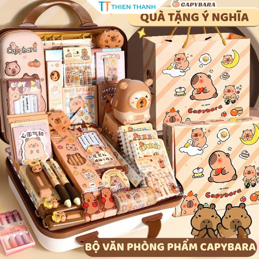 Bộ văn phòng phẩm hot trend  - Set đồ dùng học tập bút, thước, sổ và túi dễ thương làm quà tặng