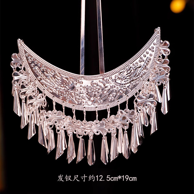 MAUROPOLI [Sẵn sàng] Phụ kiện tóc cổ mới Hàng ngày phù hợp với Miao Bạc Phong cách kỳ lạ Miaojiang Phụ kiện cô gái Kẹp tóc Vương miện tóc Mũ nón thanh lịch phù hợp