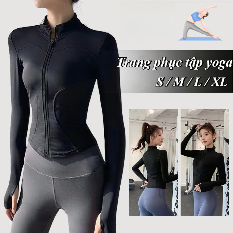 Áo Khoác Tập Gym Nữ,Trang phục tập yoga,Dài Tay Phối Khóa Kéo Co Giãn Thấm Hút Mồ Hôi S/M/L/XL